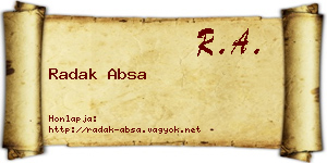 Radak Absa névjegykártya